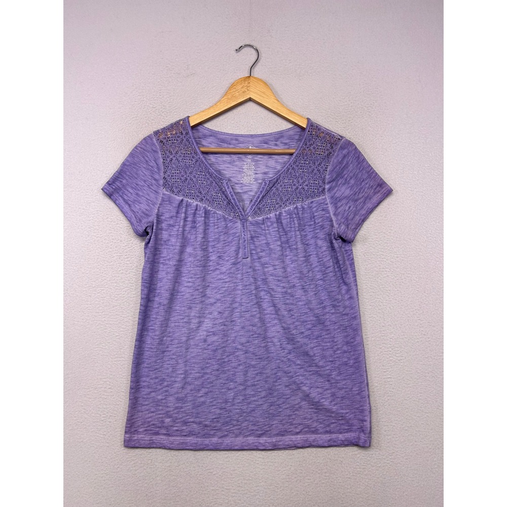 Boho St. John's Bay Womens Petite Small Purple Lace Yoke Split Neck Top Casual